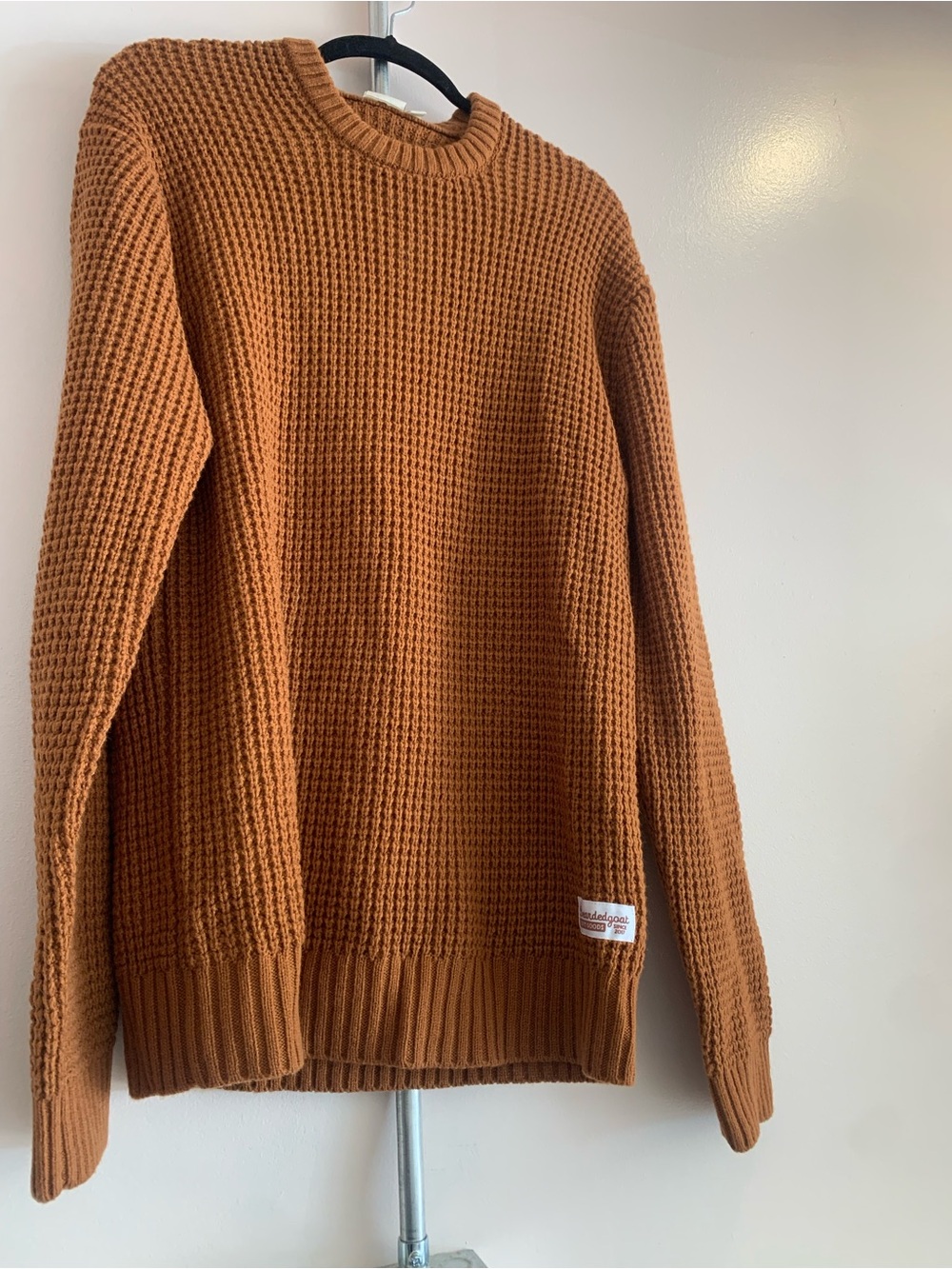 Waffle Knit Crewneck Sweater in Rust Brown